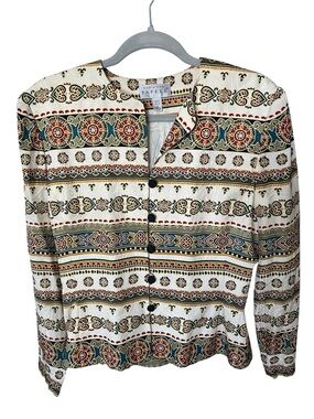 Adrianna Papell 100% Silk Jacket Blazer Lightweight Baroque Vintage Chic Size 8